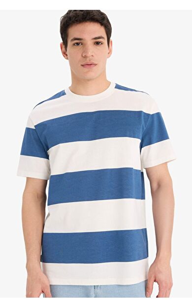 DeFacto %100 Pamuk Regular Fit Bisiklet Yaka Çizgili Kısa Kollu Tişört E5485AX25SMBE607