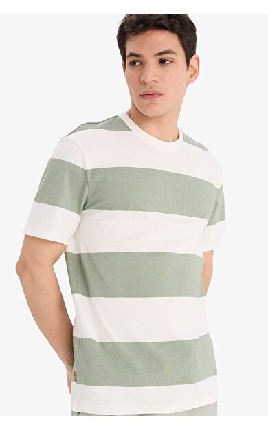 DeFacto %100 Pamuk Regular Fit Bisiklet Yaka Çizgili Kısa Kollu Tişört E5485AX25SMGN1107