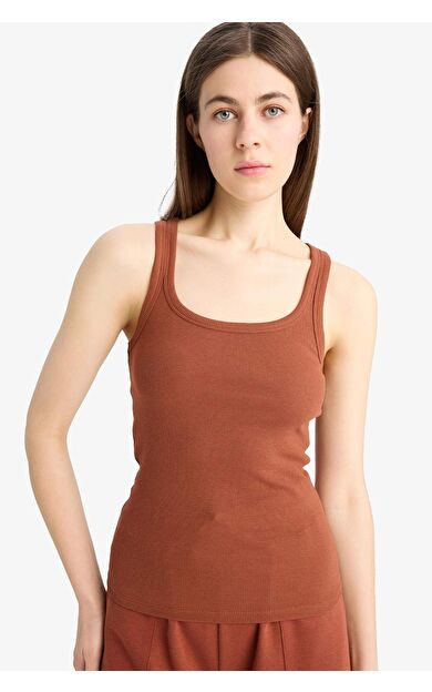 DeFacto Slim Fit Dar Kesim Basic Düz Yuvarlak Yaka Fitilli Kaşkorse Atlet E5539AX25SMBR49