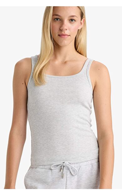 DeFacto Slim Fit Dar Kesim Basic Düz Yuvarlak Yaka Fitilli Kaşkorse Atlet E5540AX25AUGR93