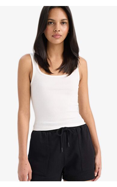 DeFacto Slim Fit Dar Kesim Basic Düz Yuvarlak Yaka Fitilli Kaşkorse Atlet E5540AX25SMWT32