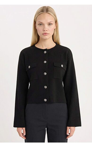 Regular Fit Bisiklet Yaka Düğmeli Triko Hırka