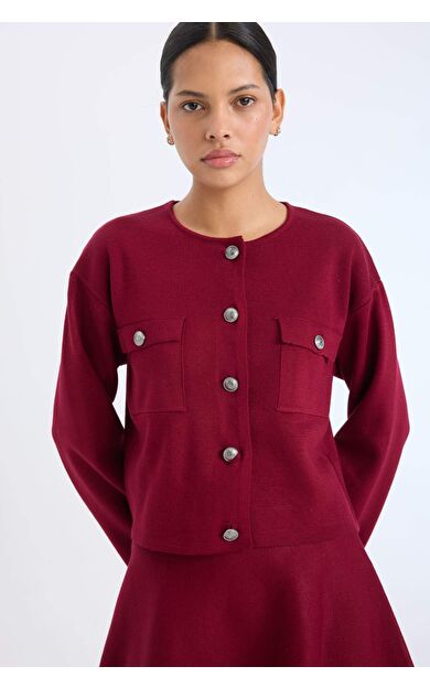 Regular Fit Bisiklet Yaka Düğmeli Triko Hırka