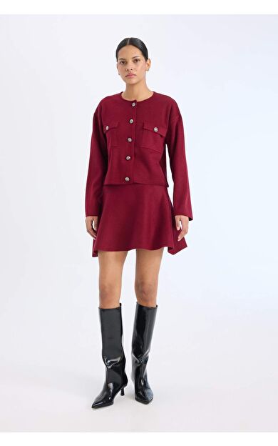 A Form Volanlı Triko Mini Etek