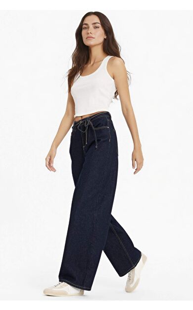DeFacto Wide Leg Geniş Paça Bağcıklı Uzun Jean Pantolon