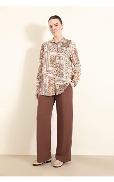 DeFacto Regular Fit Cepli Krep Geniş Paça Pantolon