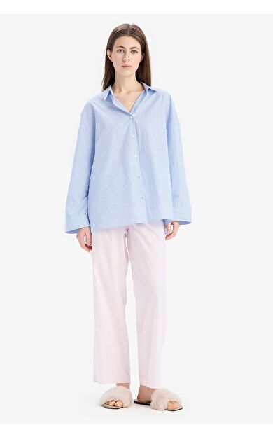 DeFacto Fall in Love Sevgililer Günü Uzun Boy Poplin Pijama Altı