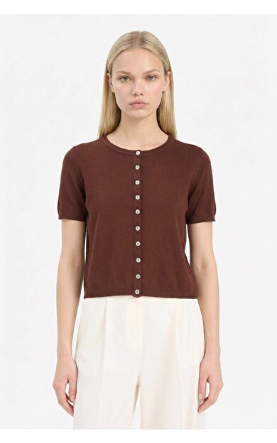 Regular Fit Bisiklet Yaka Düğmeli Kısa Kollu Hırka