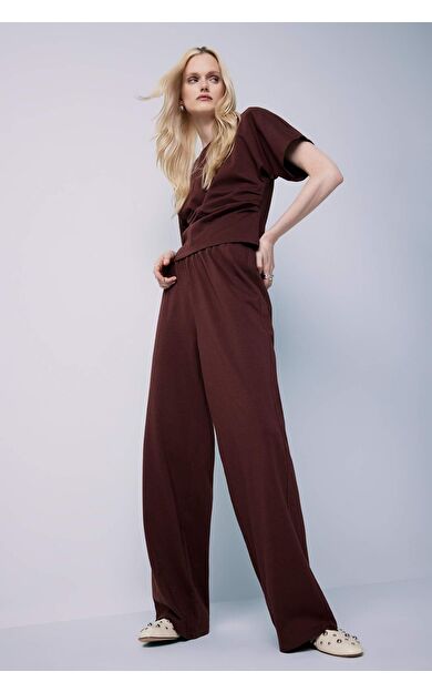 DeFacto Wide Leg Basic Düz Geniş Paça Premium Pantolon E5782AX25SPBR475