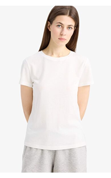 Regular Fit Bisiklet Yaka Basic Düz Penye Kısa Kollu Tişört