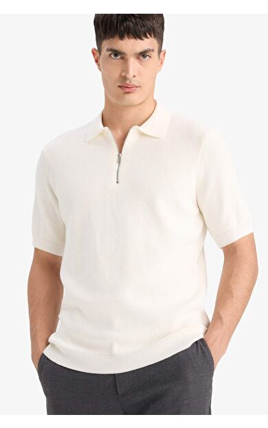 DeFacto %100 Pamuk Standart Fit Yarım Fermuarlı Kısa Kollu Triko Polo Tişört E5862AX25SMER139
