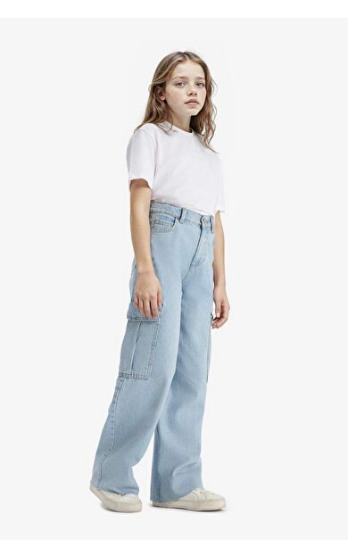 DeFacto Kız Çocuk Wide Leg Kargo Geniş Paça Jean Pantolon E5878A825AUNM63