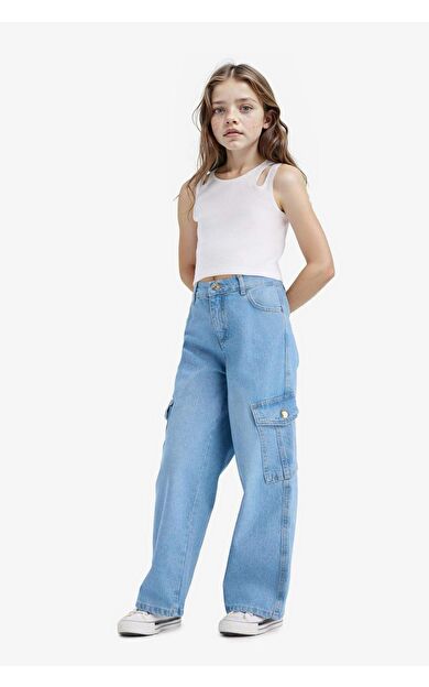 DeFacto Kız Çocuk Wide Leg Kargo Geniş Paça Jean Pantolon E5879A825AUNM28