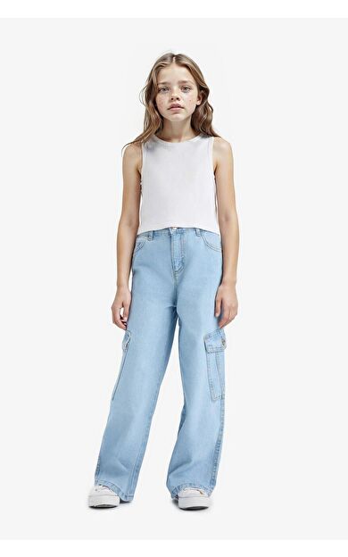 DeFacto Kız Çocuk Wide Leg Kargo Geniş Paça Jean Pantolon E5879A825AUNM39
