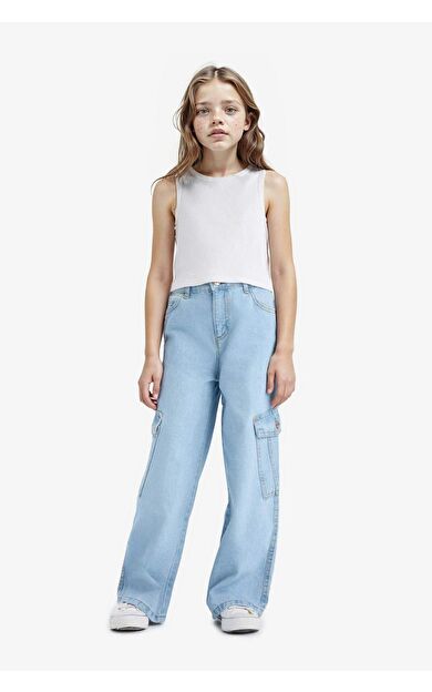 DeFacto Kız Çocuk Wide Leg Kargo Geniş Paça Jean Pantolon E5879A825AUNM39