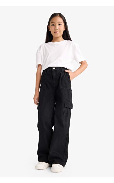 DeFacto Kız Çocuk Wide Leg Kargo Geniş Paça Jean Pantolon E5880A825AUNM36