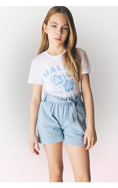 DeFacto Kız Çocuk Relax Fit Bisiklet Yaka Slogan Baskılı Kısa Kollu Tişört E5890A825SMWT34