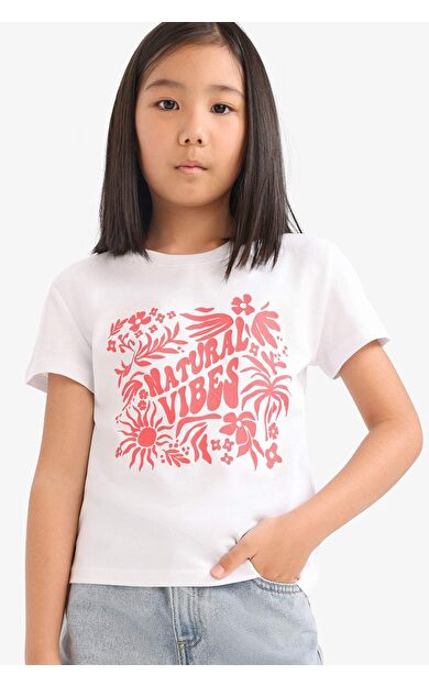 DeFacto Kız Çocuk Regular Fit Bisiklet Yaka Baskılı Kısa Kollu Tişört E5893A825SMWT79