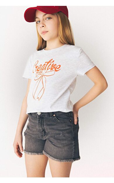 DeFacto Kız Çocuk Bisiklet Yaka Baskılı Kısa Kollu Tişört E5895A825SMGR400