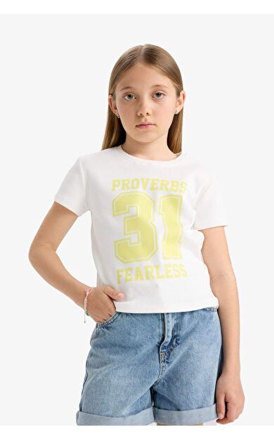 DeFacto Kız Çocuk Slim Fit Dar Kesim Bisiklet Yaka Anime Baskılı Kısa Kollu Tişört