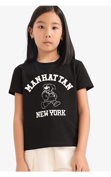 DeFacto Kız Çocuk Regular Fit Bisiklet Yaka Anime Baskılı Kısa Kollu Tişört E5900A825SMBK81