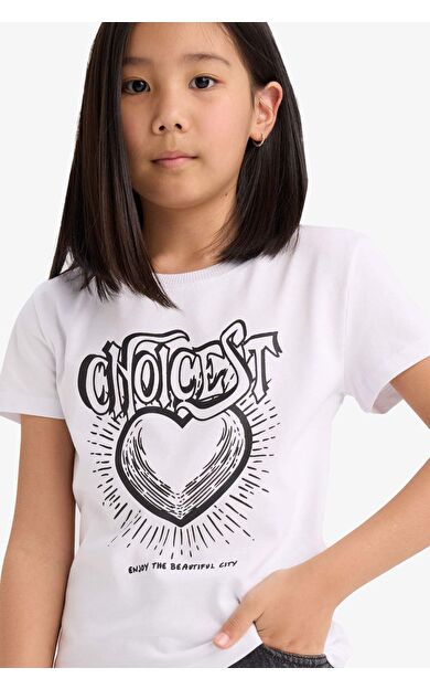 DeFacto Kız Çocuk Regular Fit Bisiklet Yaka Anime Baskılı Kısa Kollu Tişört E5902A825SMWT79