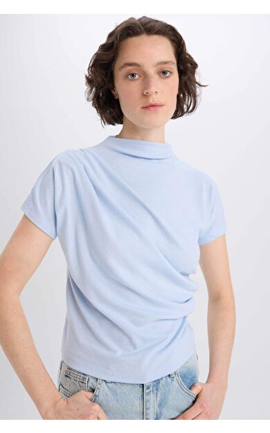 DeFacto Slim Fit Dar Kesim Bisiklet Yaka Basic Düz Ribana Kısa Kollu Tişört E5905AX25SPBE177