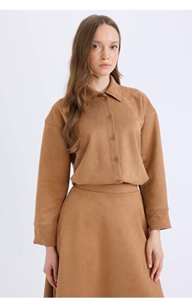 Regular Fit Süet Uzun Kollu Gömlek Tunik