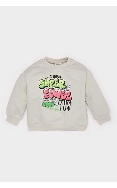 DeFacto Erkek Bebek Bisiklet Yaka Slogan Baskılı Sweatshirt