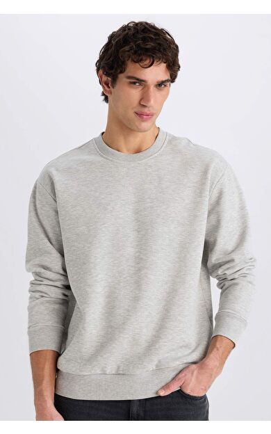 DeFacto Oversize Geniş Kalıp Bisiklet Yaka Kalın Basic Düz Sweatshirt E5955AX24WNGR384