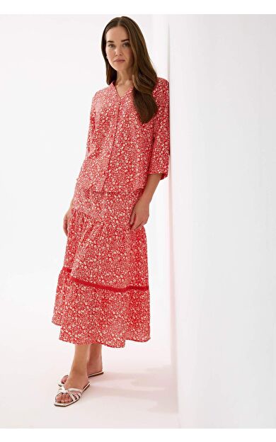 DeFacto Regular Fit Desenli Esnek Belli Kiloş Midi Etek