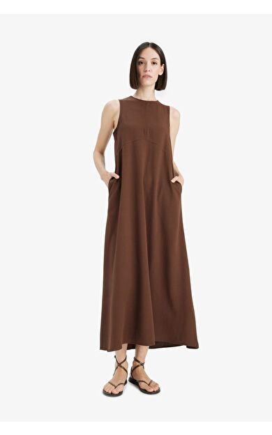 DeFacto Bisiklet Yaka Keten Karışımlı Kolsuz Maxi Elbise