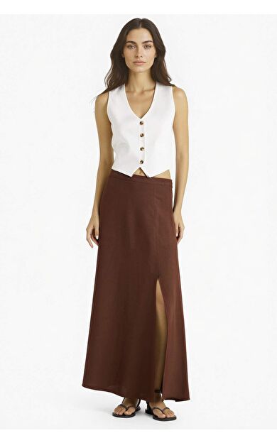DeFacto A Kesim Normal Bel Keten Karışımlı Maxi Etek