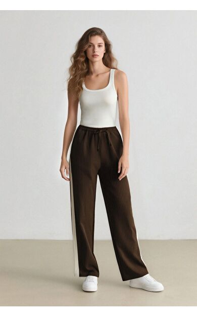 DeFacto Coool Wide Leg Çizgili Kumaş Pantolon Normal Bel