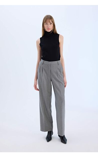 DeFacto Wide Leg Yüksek Bel Düz Paça Flanel Pantolon