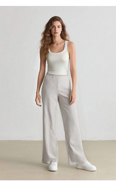 Coool Wide Leg Desenli Normal Bel Geniş Paça Pantolon E6121AX25SPGR435