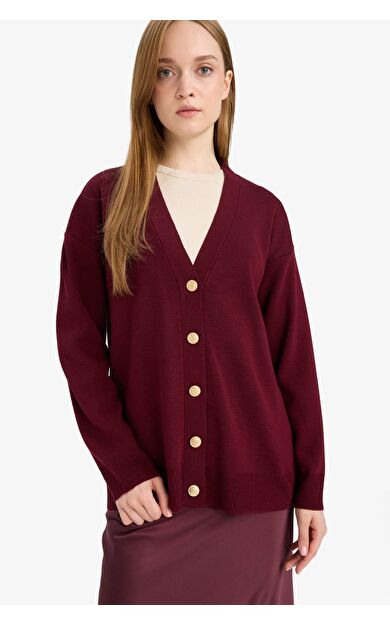 DeFacto Relax Fit V Yaka Hırka E6134AX25AUBR459