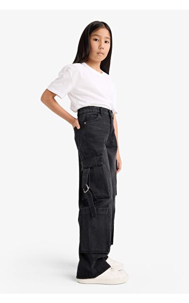 DeFacto Kız Çocuk Wide Leg Kargo Geniş Paça Jean Pantolon E6185A825AUNM36