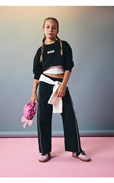 Kız Çocuk Wide Leg Esnek Bantlı Paça Paraşüt Pantolon