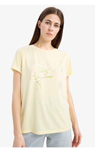 DeFacto Regular Fit Bisiklet Yaka Baskılı Kısa Kollu Tişört E6198AX25SMYL149