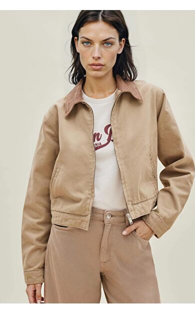 DeFacto Regular Fit Kontrast Yakalı Cepli Pamuklu Ceket Mont