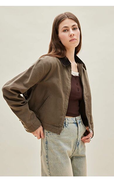 DeFacto Regular Fit Polo Yaka Fermuarlı Basic Düz Cepli Mevsimlik Pamuklu Mont