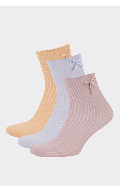 DeFacto Kız Çocuk Kurdele 3'lü Pamuklu Uzun Çorap E6266A8NSKR1
