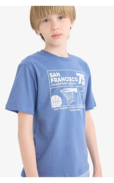 DeFacto Erkek Çocuk Bisiklet Yaka Baskılı Kısa Kollu Tişört E6309A825HSBE341