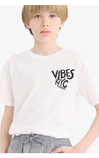 DeFacto Erkek Çocuk Bisiklet Yaka Baskılı Kısa Kollu Tişört E6314A825HSWT32