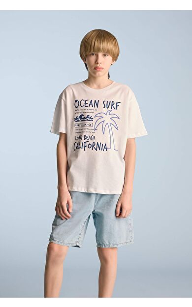 DeFacto Erkek Çocuk Regular Fit Bisiklet Yaka Baskılı Kısa Kollu Tişört E6315A825HSWT34