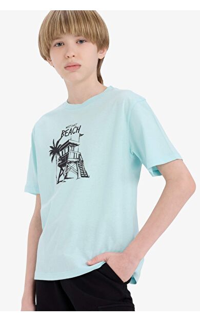 DeFacto Erkek Çocuk Bisiklet Yaka Baskılı Kısa Kollu Tişört E6316A825HSTR506