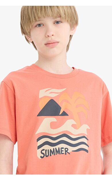 DeFacto Erkek Çocuk Bisiklet Yaka Baskılı Kısa Kollu Tişört E6317A825HSOG233