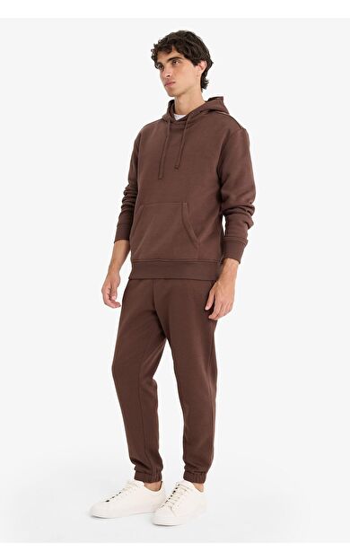 DeFacto Regular Fit Beli Bağcıklı Cepli Paçası Lastikli Şardonlu Basic Düz Jogger Eşofman Altı