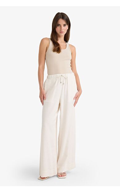 DeFacto Wide Leg Keten Karışımlı Pantolon Yüksek Bel Uzun Boy Geniş Paça